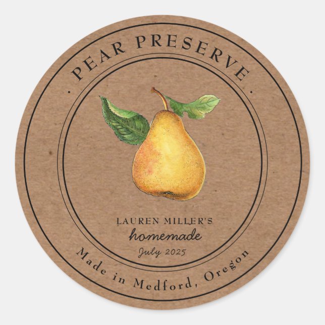 Vintage Pear Preserve Papier Kraft étiquette de ca (Devant)