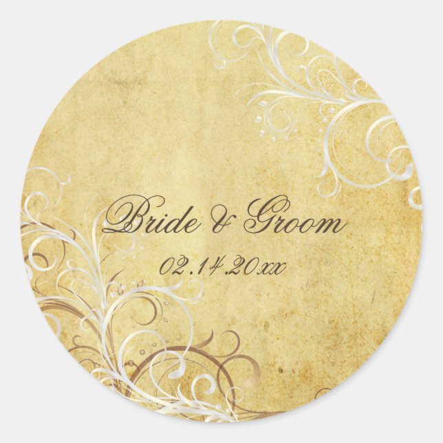 Vintage pearl swirls wedding stickers (Front)