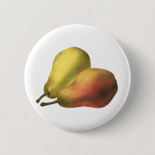 Vintage Pears, Organic Foods, Ripe Fruit 2 Inch Round Button