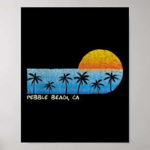 Vintage Pebble Beach, Ca Palm Trees & Sunset B Poster