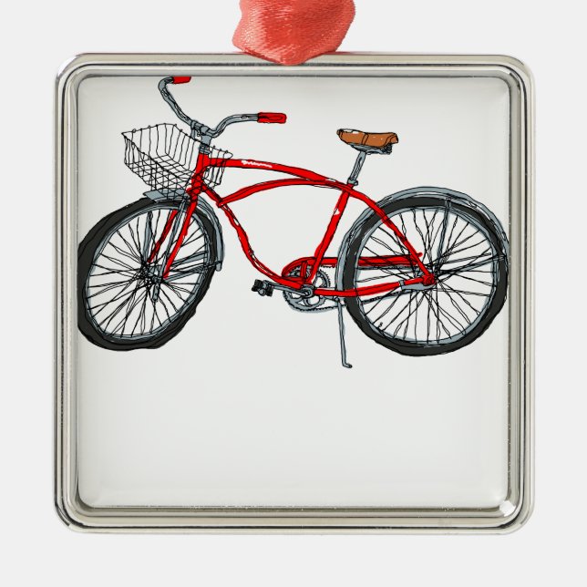 Vintage Pedal Power Bicycle Drawing Metal Ornament (Front)
