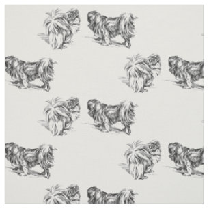 Vintage Pekingese Sketch Fabric