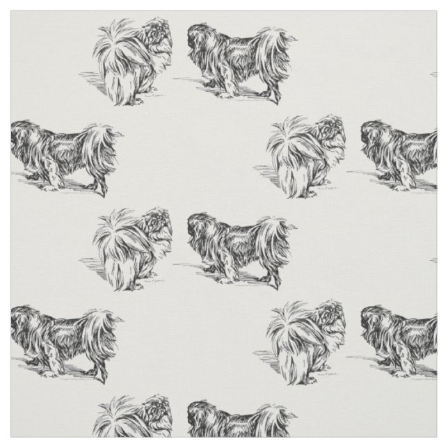 Vintage Pekingese Sketch Fabric (Swatch)