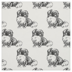 Vintage Pekingese Sketch Fabric