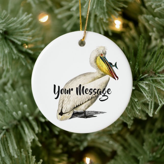 Vintage pelican bird Personalized Ceramic Ornament (Tree)