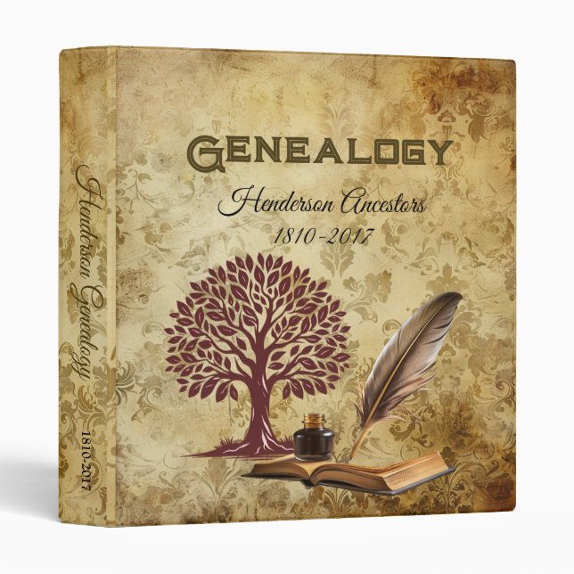 Vintage Pen & Quill Genealogy Photo Album Binder (Front/Spine)