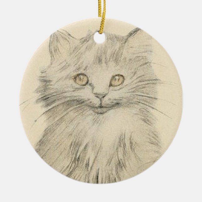 Vintage Pencil Drawing Cat Portrait Ornament (Front)