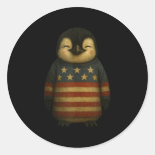 Vintage Penguin American Flag Celebrating 4th July Classic Round Sticker