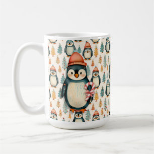 Vintage Penguin with Candy Canes Christmas Coffee Mug