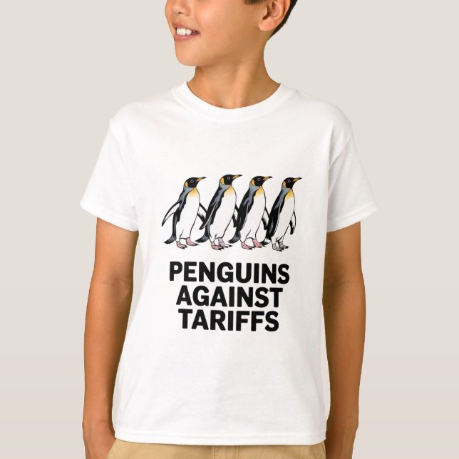 Vintage Penguins Protest Against Tariffs Funny  T-Shirt (Front)