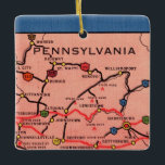 Vintage Pennsylvania Map  Ceramic Ornament<br><div class="desc">A wonderful vintage postcard map of the State of Pennsylvania repurposed on an ornament.  Reposition the maps on front and back to show whatever parts of the  state you would like to feature or simply purchase the ornament as is.</div>