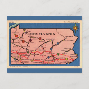 Vintage Pennsylvania Map  Postcard