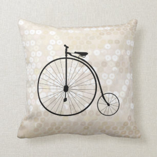 Vintage Penny-Farthing Bicycle Throw Pillow