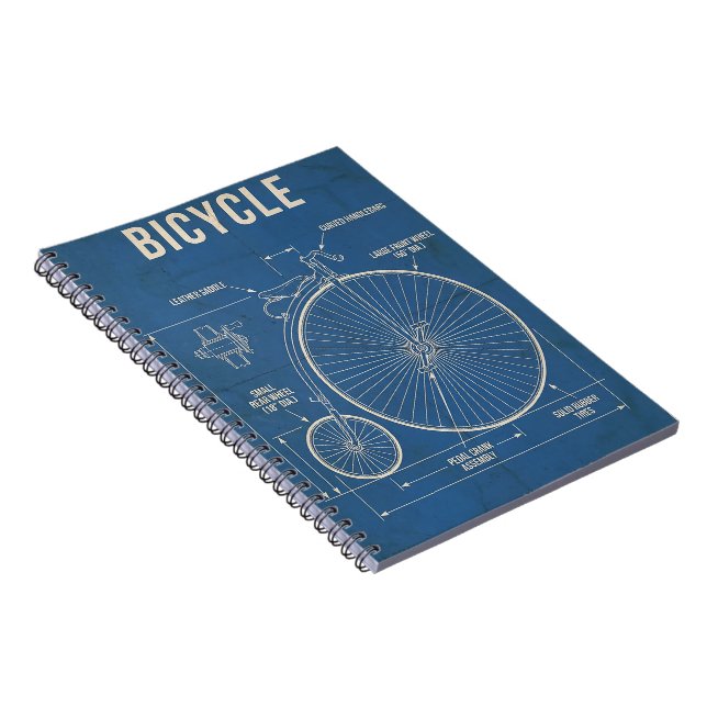 Vintage Penny Farthing Blueprint Spiral Notebook (Right Side)