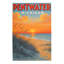 Vintage Pentwater Michigan Beach Sunset 