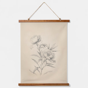 Vintage Peonies 3 Illustrated Wall Tapestry