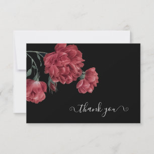 Vintage Peonies Black Bridal Shower  Thank You Card