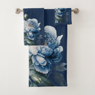 Vintage Peonies in Blue & Won Navy White Towel Set