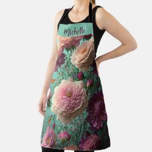 Vintage peonies in pink and burgundy, custom  apron