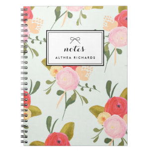 Vintage Peonies Pattern Personalized Notebook