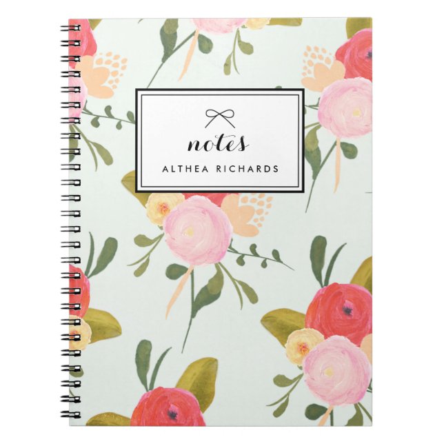 Vintage Peonies Pattern Personalized Notebook (Front)