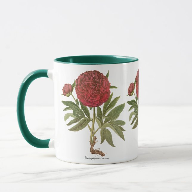 Vintage Peonies, Peony Flowers by Basilius Besler Mug (Left)