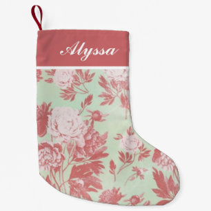 Vintage Peonies Personalized Small Christmas Stocking