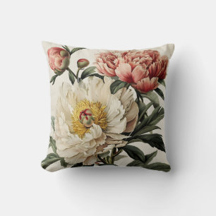 Vintage Peonies Throw Pillow