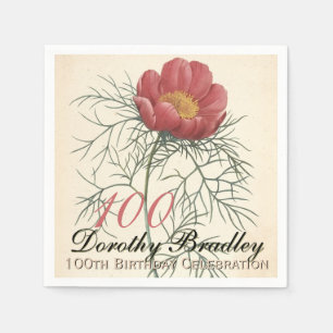 Vintage Peony 100th Birthday Party Paper Napkins