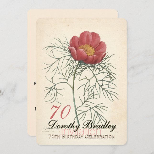 Vintage Peony 70e anniversaire Invitation (Devant / Derrière)