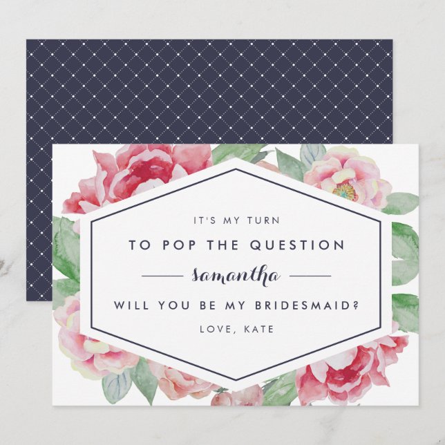 Vintage Peony Be My Bridesmaid Card (Front/Back)