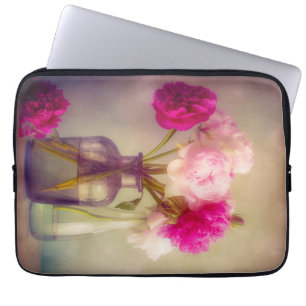 Vintage Peony Bouquet in Glass Vases Laptop Sleeve