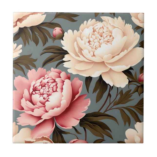 Vintage Peony Elegant Pattern Tile (Front)