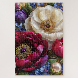 Vintage Peony Floral Botanical Jigsaw Puzzle