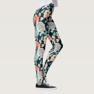 vintage peony floral leggings