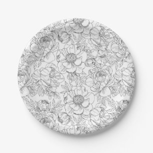Vintage Peony Floral Pattern Paper Plate