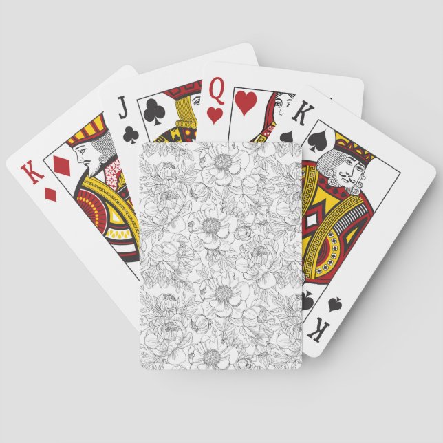 Vintage Peony Floral Pattern Playing Cards (Back)