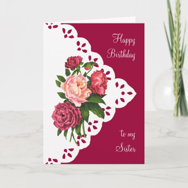 Vintage Peony Flower Sister Scripture Verse Card (Front)