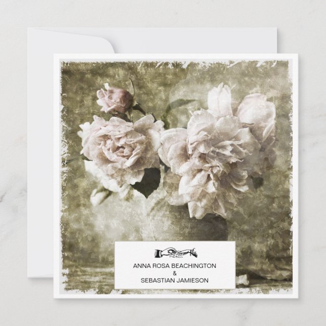 *~* Vintage Peony Flowers AR23 QR RSVP WEDDING Invitation (Front)