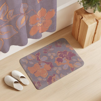 Vintage Peony Flowers Mauve Peach Plum Bath Mat