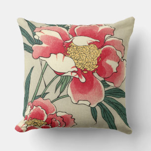 Vintage Peony Flowers Throw Pillow