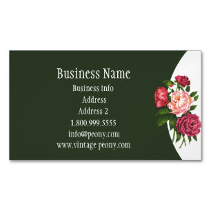 Vintage Peony Garden Flower Watercolor Art Magnetic Business Card