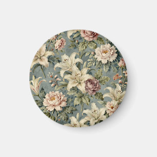 Vintage Peony Lily Floral Pattern Magnet
