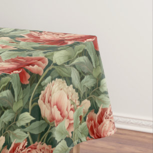 Vintage Peony Motif Sage Vert & Rose Nappe