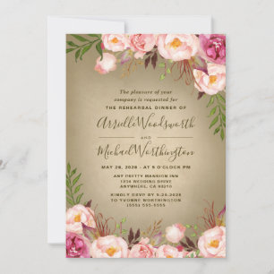 Vintage Peony Rustic Rehearsal Dinner Invitations