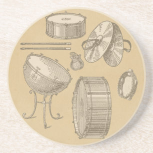 Vintage Percussion Instruments on Parchment Look Coaster