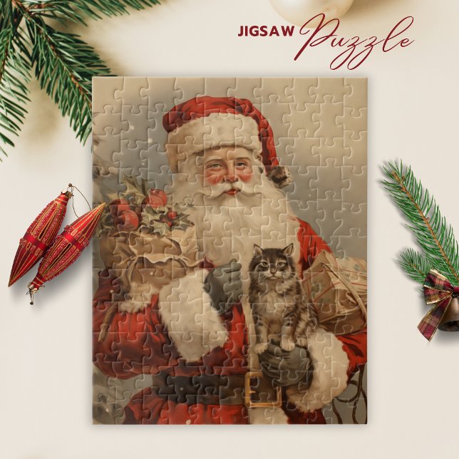 Vintage Père Noël Chat Noël Jigsaw Puzzle Puzzle (Vintage Santa Claus Cat Christmas Jigsaw Puzzle)
