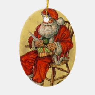 Vintage Père Noël Vérifie Son Ornement Liste