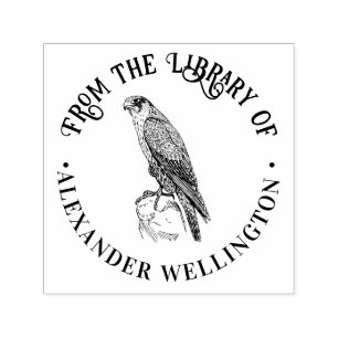 Vintage Peregrine Falcon Perched Library Book Name Self-inking Stamp