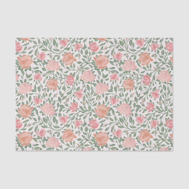 Vintage Perfect Pink & Peach Roses Tissue Paper (Front)